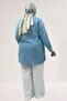 68061 Large Size Muslin Shirt with Pockets and Cuffs - Baby Blue - 4