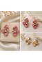 Pink Flower Shaped Zircon Stone Detailed Gold Color Earrings