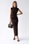 2181 Women's Degaje Collar Gathered Waist Slit Long Dress Brown - 3
