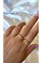 Women's Gold Color Stone Leaf Adjustable 2-Piece Ring Set
