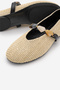Women's Strappy Stoned Mary Jane Daily Ballet Flats Usira Beige Straw - 7