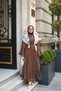 Women's Ankle-Length and Skirted Modal Dress with Flounces and Waist Tie, Brown
