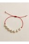 7 Pearls Gold Detailed Red String Lucky Bracelet Adjustable Handmade