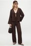 Women's Katty 100% Cotton Tie-Waist Elastic Waist Muslin Woven Top and Bottom Brown Set - 4
