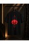Unisex Red Infinite and Back Lotus Printed 100% Cotton Oversize Crew Neck Short Sleeve T-Shirt Black - 2