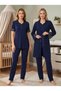 New Season Navy Blue Stylish Lace Detailed Design with Breastfeeding Feature Short Sleeve Maternity Pajama Set