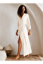 Women's Combed Cotton Long Dressing Gown – Lace Detailed Belted Comfortable Nightgown Top Home Wear - 3