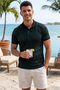Black Flower Detail on Dark Green Non-Curling Collar Summer Polo T-Shirt 100% Cotton Breathable T-Shirt - 2