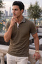 Khaki Green Collar Detailed Non-Fraying Collar Summer Polo T-Shirt 100% Cotton Breathable T-Shirt - 4