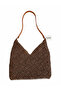Dark Brown Wicker Knitted Stylish and Elegant Women's Shoulder Bag with Leather Details - 2