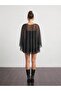 Women's Large Cut-Out Seamless Draped Tulle Fabric Transparent Cape Party Blouse - 4