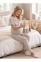 New Season Beige Melange Stylish Design with Volan Detail and Breastfeeding Feature Short Sleeve Maternity Pajama Set 3-Piece Set - 8