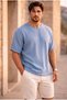 Godard Relax Fit 100% Cotton Muslin Fabric Double Sleeve Crew Neck Men's T-Shirt - Cool Blue - 3