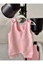 Girl's Bear Embroidered Collar Detailed Bodysuit and Pink Combed Cotton Baby Salopet Set 100% Cotton - 5