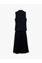 Jeweled Button Detailed Belted Midi Length Sleeveless Pleated Jacket Dress - 6