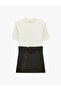High Neck Belted Short Sleeve Blocky A-Line Dress