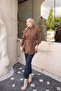 Brown Shoulder Ruffle Waist Tie Shirt - 2