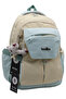 Water Resistant Fabric School Bag Unisex Daily School Backpack 2601 Beige-Blue - 3