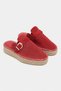 Maren Red Suede Leather Laser Perforated Buckle Detail Straw Sole Women's Espadrille Slippers - 4