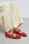 Titi Red Suede Studded Genuine Leather Buckle Detail Flat Sole Women's Ballerinas - 3