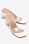 Women's Two-Strap Transparent Heeled Slippers Sandals Brovin White Skin - 5