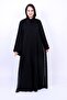 Elegant Black Front-Open Abaya with Side-Pattern Detail and Matching Sheila - 3