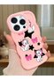 iPhone 14 Pro Max Compatible Case Camera Protector Pink Silicone Couple Phone Case Character Pattern