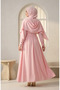 Cape Detailed Belted Hijab Dress 2291-09 Powder - 5