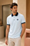 Men's Regular Fit Embroidered Contrast Collar Light Blue Polo Neck T-Shirt
