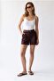 2187 Women's High Waist Belted Pleated Shorts with Pockets, Plum - 3