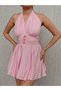 Women's Halter Neck Mini Dress Backless Waist Cinched Summer Chic Casual Dress - 4