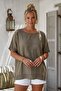 Mink Pool Collar Short Sleeve Sequined Sleeves and Hem with Mesh Detail Star Appliqué Woven Blouse 63 68