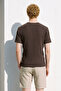 Men's Crew Neck Twisted Pattern T-Shirt - Brown - 3