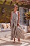 Italian Beige V-Neck Sleeveless Lined Washable Segmented Collar Sequined Silk Woven Dress 120 60 - 3