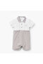 Collared Short Sleeves Romper with Stripes