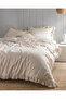 Verona Single Ruffled Yarn-Dyed Duvet Cover Set - White/Beige - 2