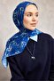Cotton Polyester Scarf Night Blue-White Cobalt Blue Stone Botanical Patterned Soft Textured 90X90 - 2