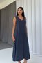 V-Neck Pique Detailed Women's Dress - Indigo - 3