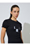 Black Ribbed Graphic Cuffed Short Sleeves T-Shirt - 3