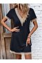 Women's Short Sleeve V Lace Collar Viscose Short Dress - 5