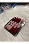 Handmade Press-On Nails Set - Deep Red Hearts Soft Pink French Tips Romantic Almond Custom Gel Nails - 3