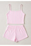 Women's Striped Strap Tank Top and Shorts Set Comfortable Combed Cotton Home Wear Summer Set - 5