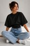 Black Cotton Fabric Bat Sleeve and Waist Design Crop T-Shirt 88001 - 3