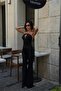 Women's Black Halter Neck Chain Strap Spanish Flare Premium Jumpsuit Dpdf290 - 2