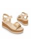 Serena Gold Square Buckle Detailed Wedge Heeled Women's Beige Sandals - 3