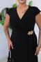 Plus Size Double-Breasted Collar Dress with Gold Accessories - 8