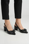 Elvis Women's Bow Tie Black Open Back Pointed Toe 5 cm Classic Heeled Shoes Mhr5216
