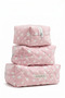 Pink Star Patterned Quilted Makeup Bag Set of 3 – Travel and Cosmetic Organizer - 3