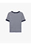 Cotton Short Sleeve Contrast Piping Crew Neck Striped Ribbed T-Shirt - 7