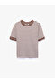 Cotton Short Sleeve Contrast Piping Crew Neck Striped Ribbed T-Shirt - 5